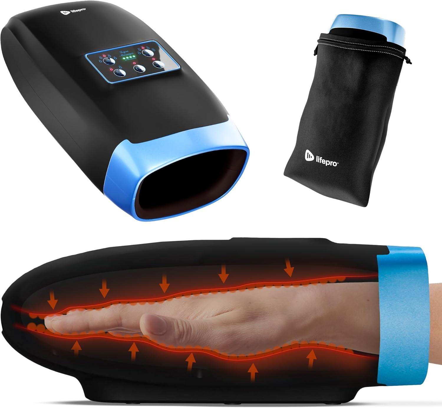– Lifepro Hand Massager for Arthritis with Heat and Compression, Legra Carpaltunnel Massager with 5 Massage Modes, 5 Intensity Levels, 2 Vibration Settings, Rechargeable, Auto Timer, and Portable
