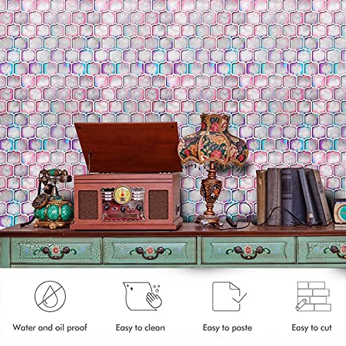 Kitchen Backsplash Peel And Stick Tile Colorful Self Adhesive Removable 3D Glass Graphics Tiles Stick On Backsplash For Kitchen Bathroom (5-Sheets, 12" X 12“) #TOP3