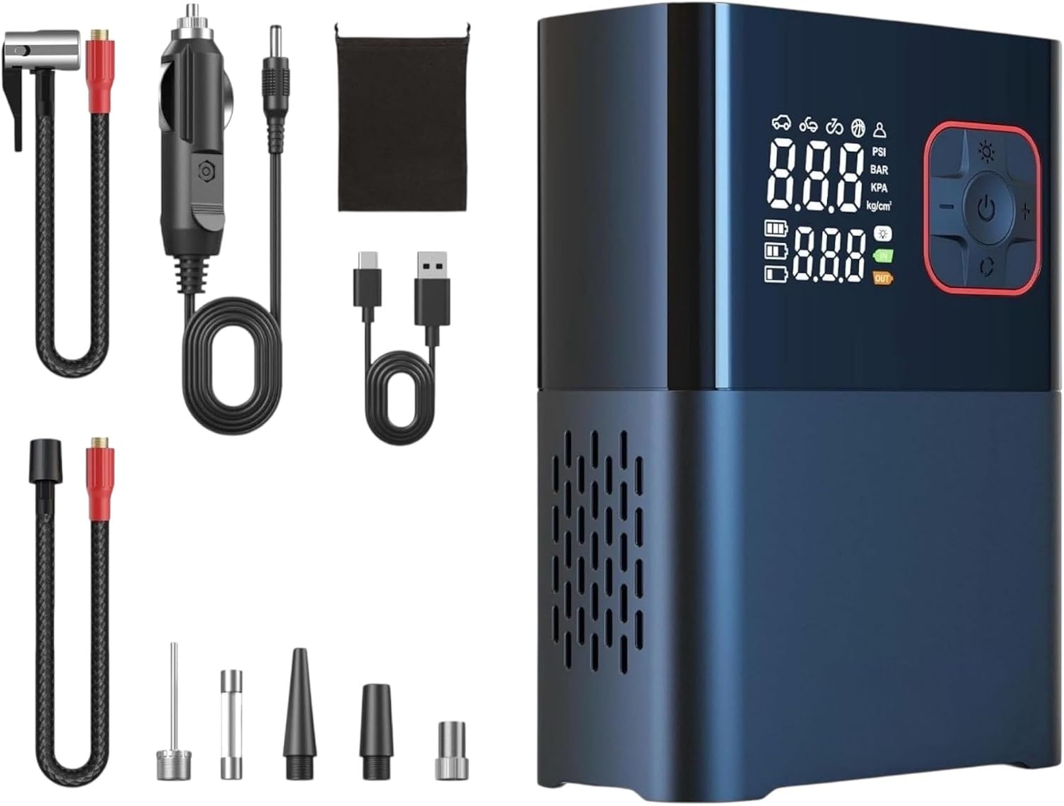 6000mAh Led Işıklı Çantalı Powerbank Özellikli Şarjlı Ve Kablolu DC12V Araç Motor Bisiklet Top Lastik Şişirme Hava Kompresörü 130W