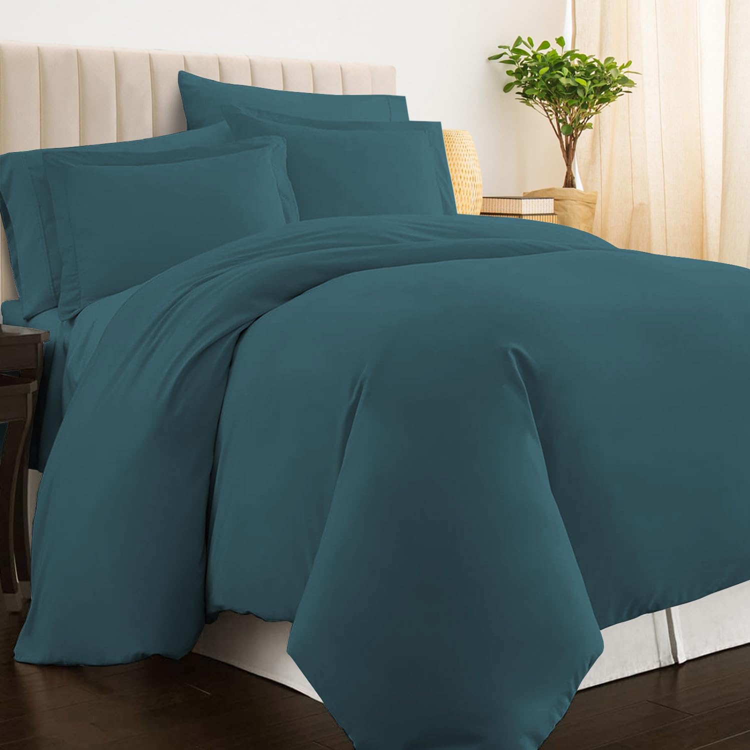 Pizuna Peacock Blue 100% Cotton Double Duvet Cover Set 400 Thread Count Long Staple Cotton Duvet Cover 200X200cm, Sateen Weave Quilt Cover With Button Closure (Double Duvet Cover Cotton)
