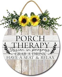 Welcome Sign for Front Door Porch Sign Front Porch Decor Porch Therapy Session in Progress Sign Round Wooden Farmhouse Wreaths Hanging for Porch Patio Decoration 12inch