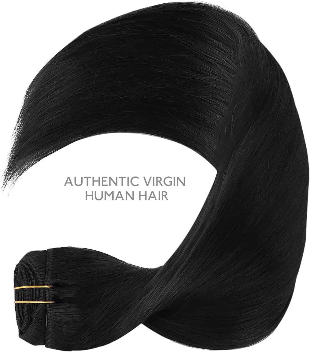 WENNALIFE Clip in Hair Extensions, 150g 24 Inch 9pcs Jet Black Human Hair Extensions Thicker Clip in Hair Extensions Real Human Hair Clip Set Double Weft