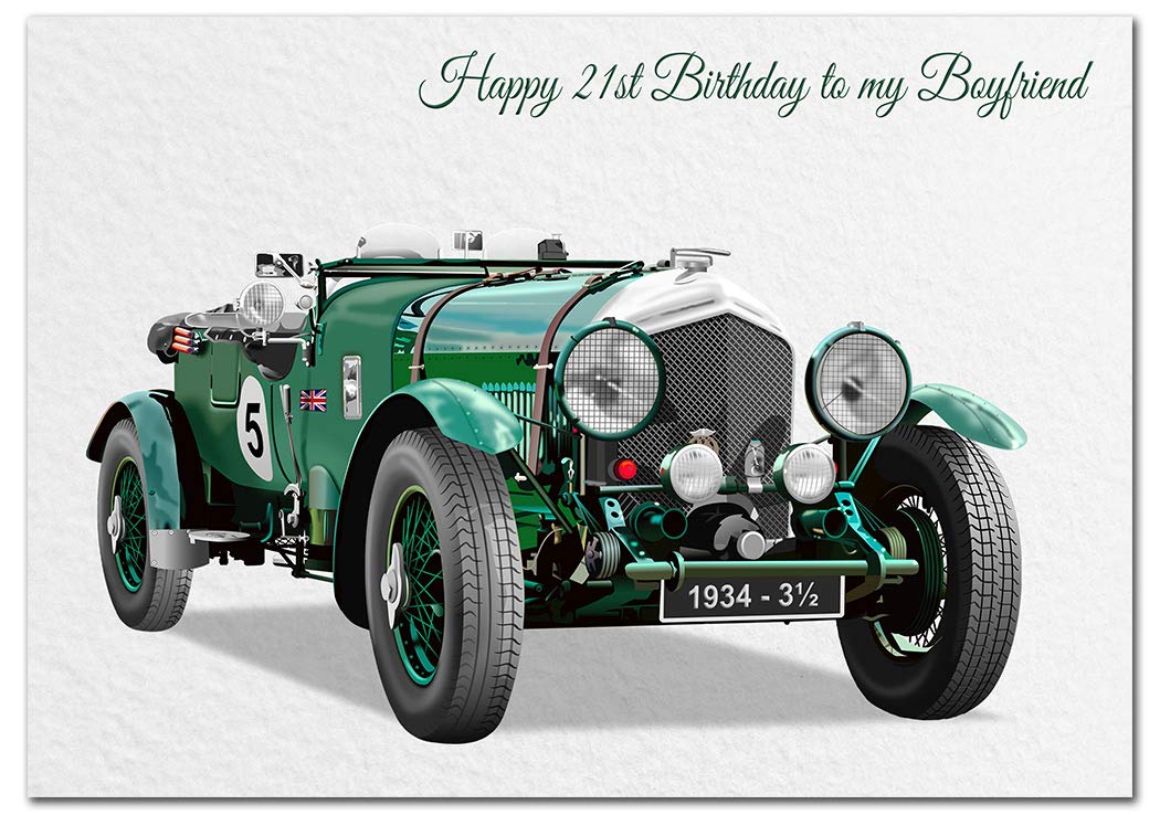 Extra Large Boyfriend 21st Birthday Card - XL Big thick A4 size - Cool 1934 Vintage Classic Car Art - Special Age Year Traditional Greeting - Huge Happy Wishes Him Men Male - UK Eco-Friendly — image 1