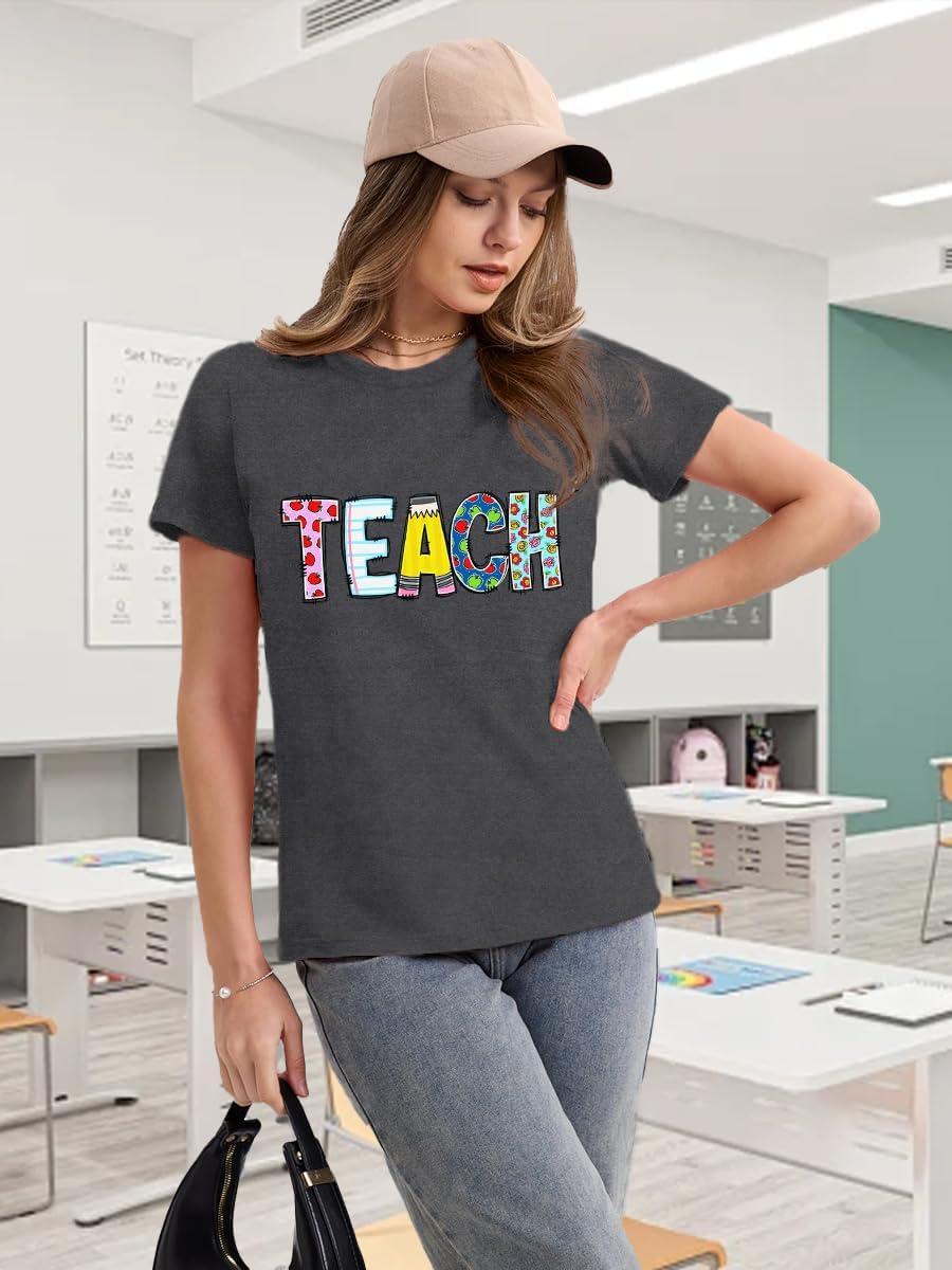 Teacher Shirts for Women Teach Teaching Tshirt Teacher Life Tee Tops - Image 4