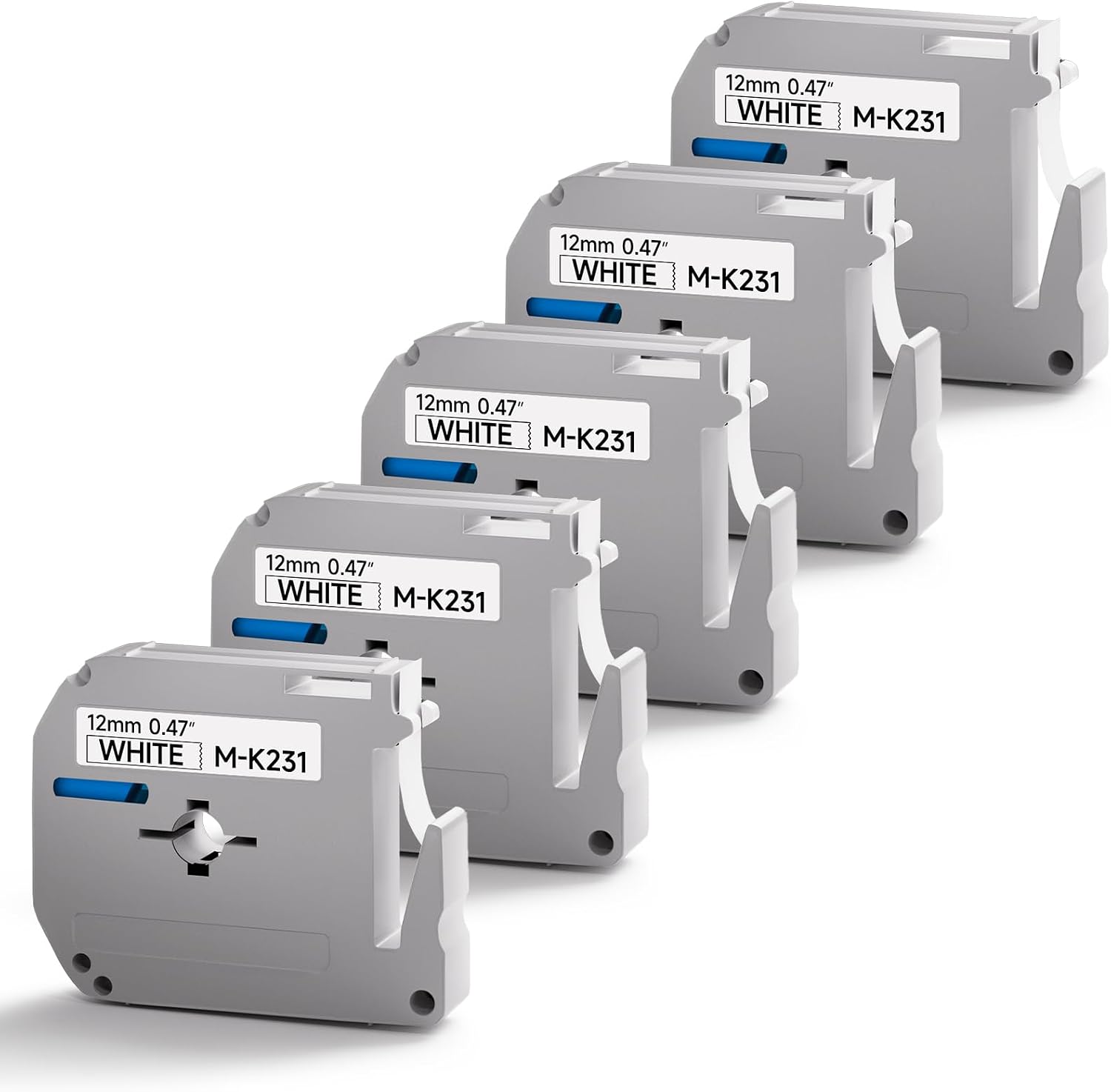 Compatible with Brother Label Maker Tape M-K231 MK231 M231 M, 12mm 0.47", for PT-M95 PT-85 PT-90 PT-70BM PT-65 Printer, Black on White, 1/2" x 26.2' (12mmx8m), 5Pack