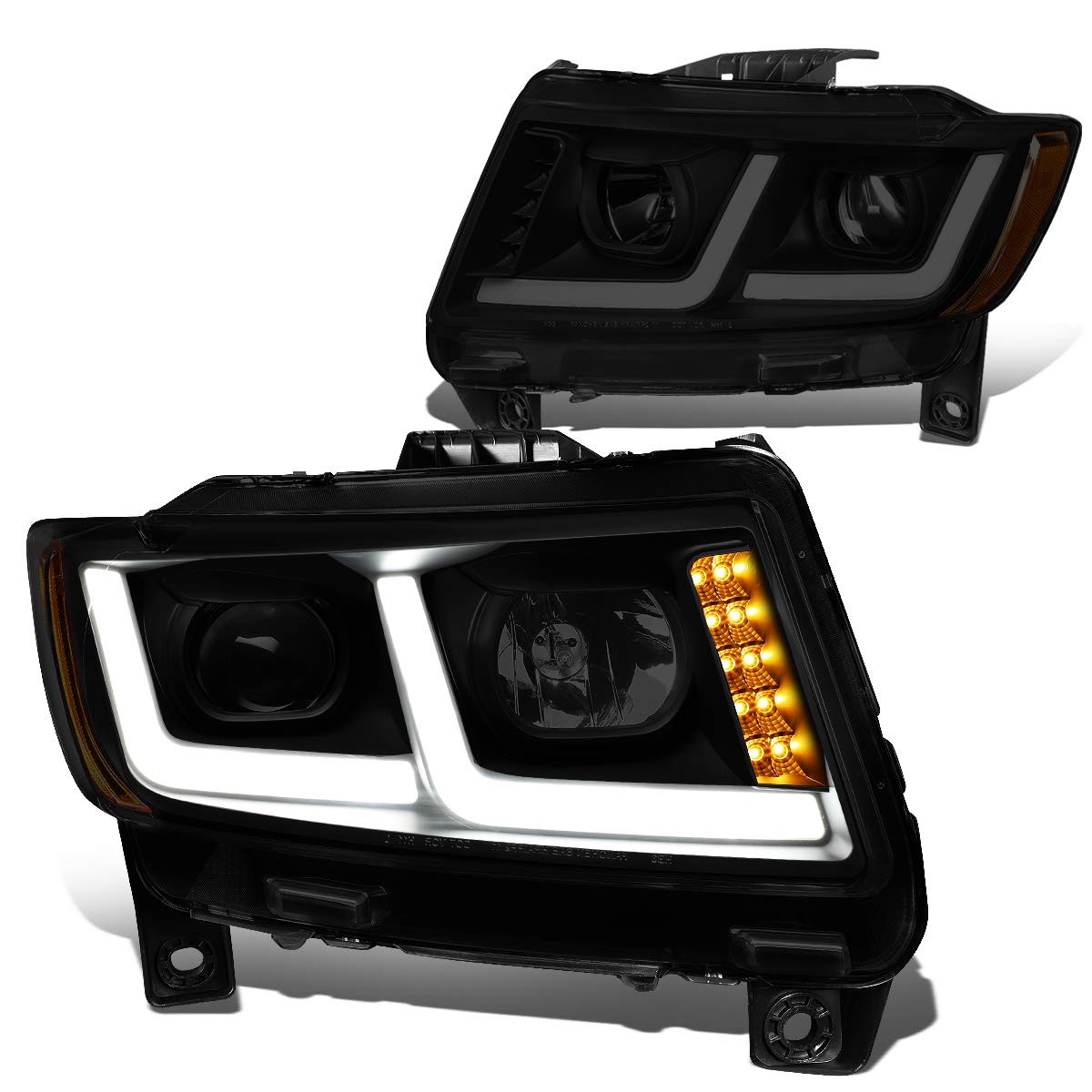 DNA Motoring HL-HPL-JGC11-BK-SM-AM Smoke Lens Dual LED Running Light Projector Headlights Replacement For 11-13 Grand Cherokee
