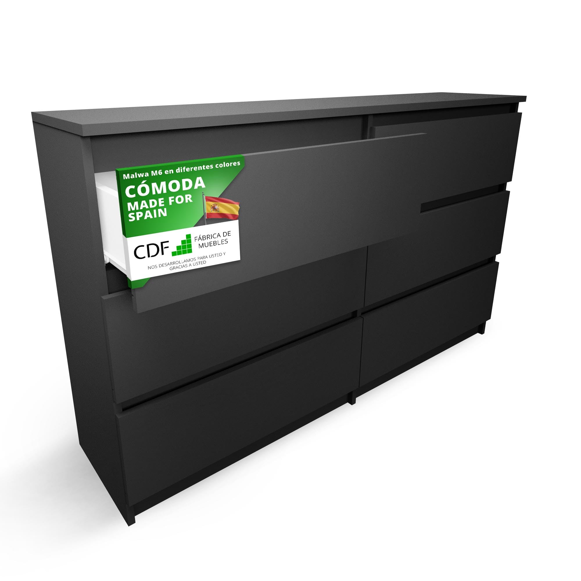 CDF Cómoda 6 Cajones Cajonera Dormitorios Comoda Moderna de Dormitorio Sinfonier Cómoda de Noche Armario de Almacenamiento, Mueble para Ropa - Placa laminada 16 mm Negro 30x120x75 cm