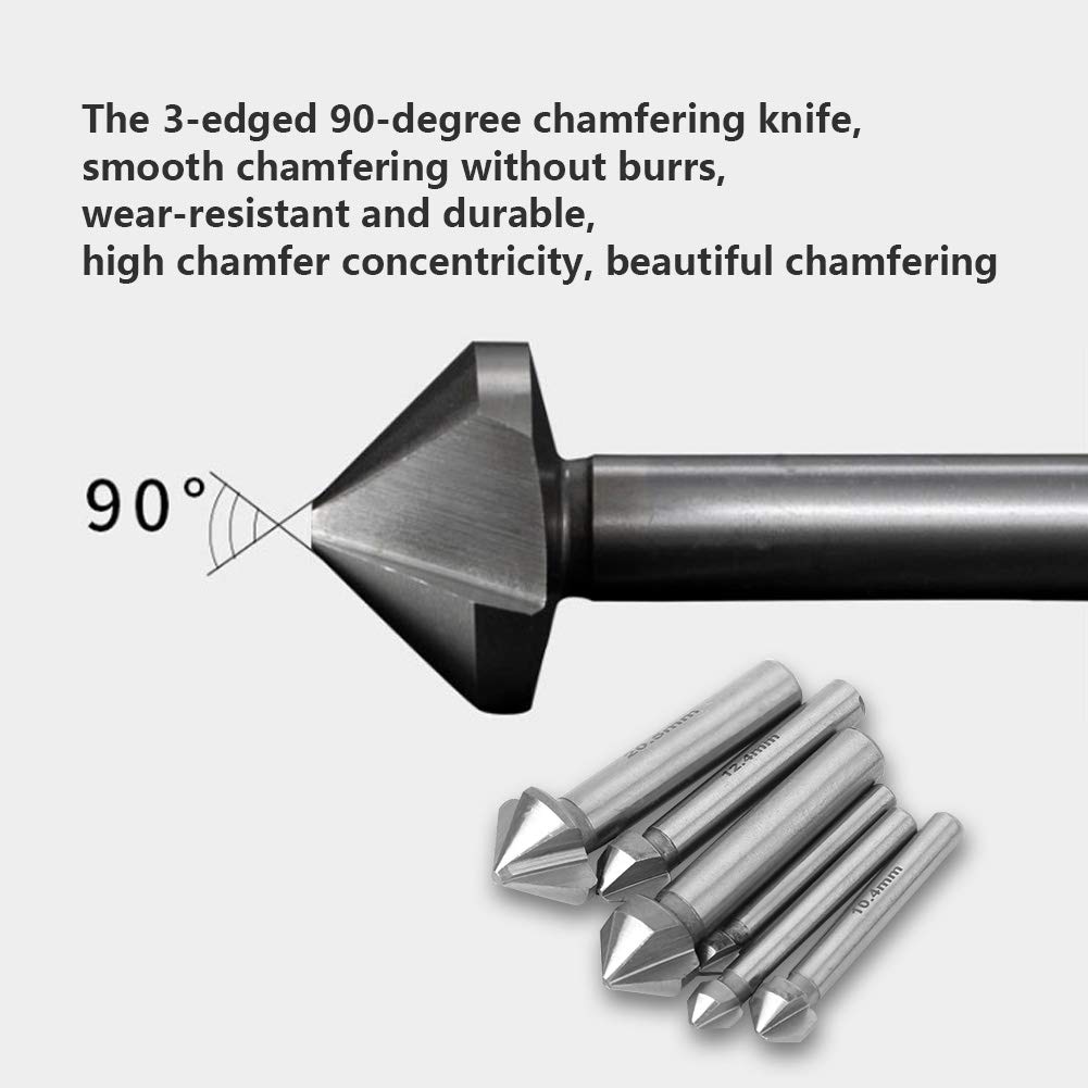 ANKROYU 6pcs Chamfer Cutter, 3 Edged 90 Degree High?Speed Steel Countersink Drill Bit Set, Countersink Drill Cutter, Bit End Mill Cutter for Drilling Copper