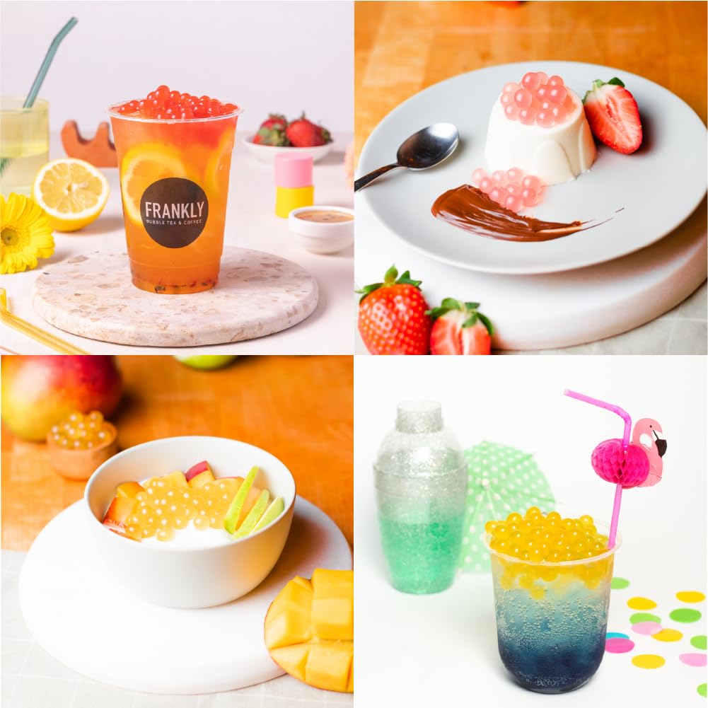 FRANKLY Popping Boba al Litchi, barattolo da 450gr - Per Bubble Tea, Yogurt, Torte e Dolci