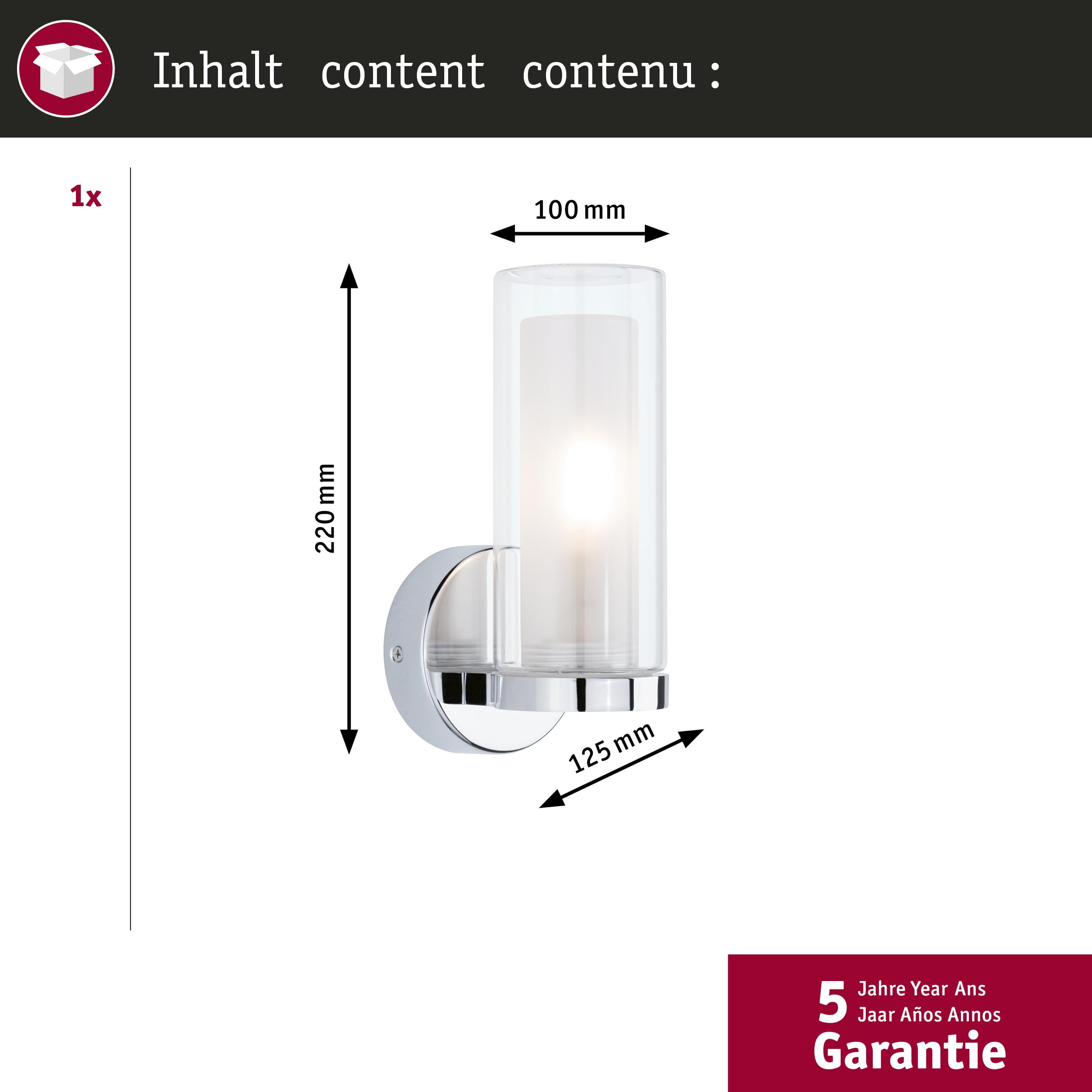 Paulmann 71076 Applique Selection Bathroom Luena IP44 E14 230V max. 20W gradable Chrome, Verre luminaire de salle de bain une flamme
