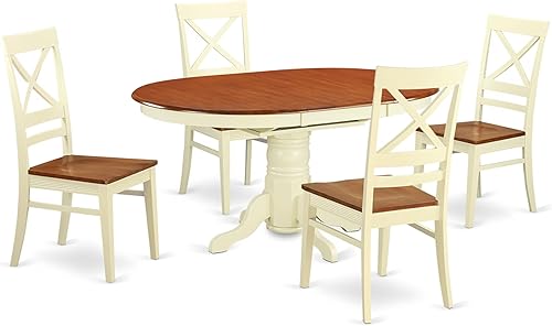 East West Furniture AVQU5-WHI-W - Juego de mesa de comedor moderno - 4 grandes sillas de comedor de madera con asiento de madera - Una mesa de