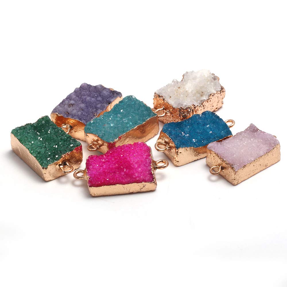 5Pcs Natural Stone Connectors - Rectangle Geode Agate Pendants For DIY Jewelry Making