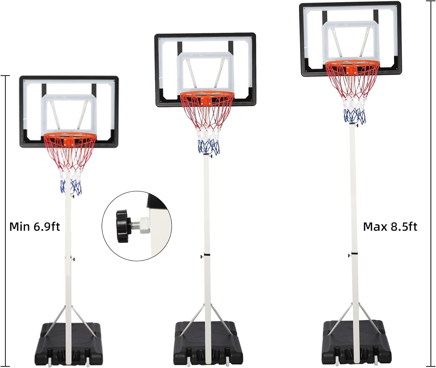 Basketball Hoop for Kids, Grow with Kids, Adjustable Height 5Ft – 6.8Ft/6.9Ft -8.5Ft, Basketball Portable Hoops & Goals, w/Wheels Indoor Outdoor Basketball Goal, Stable Construction