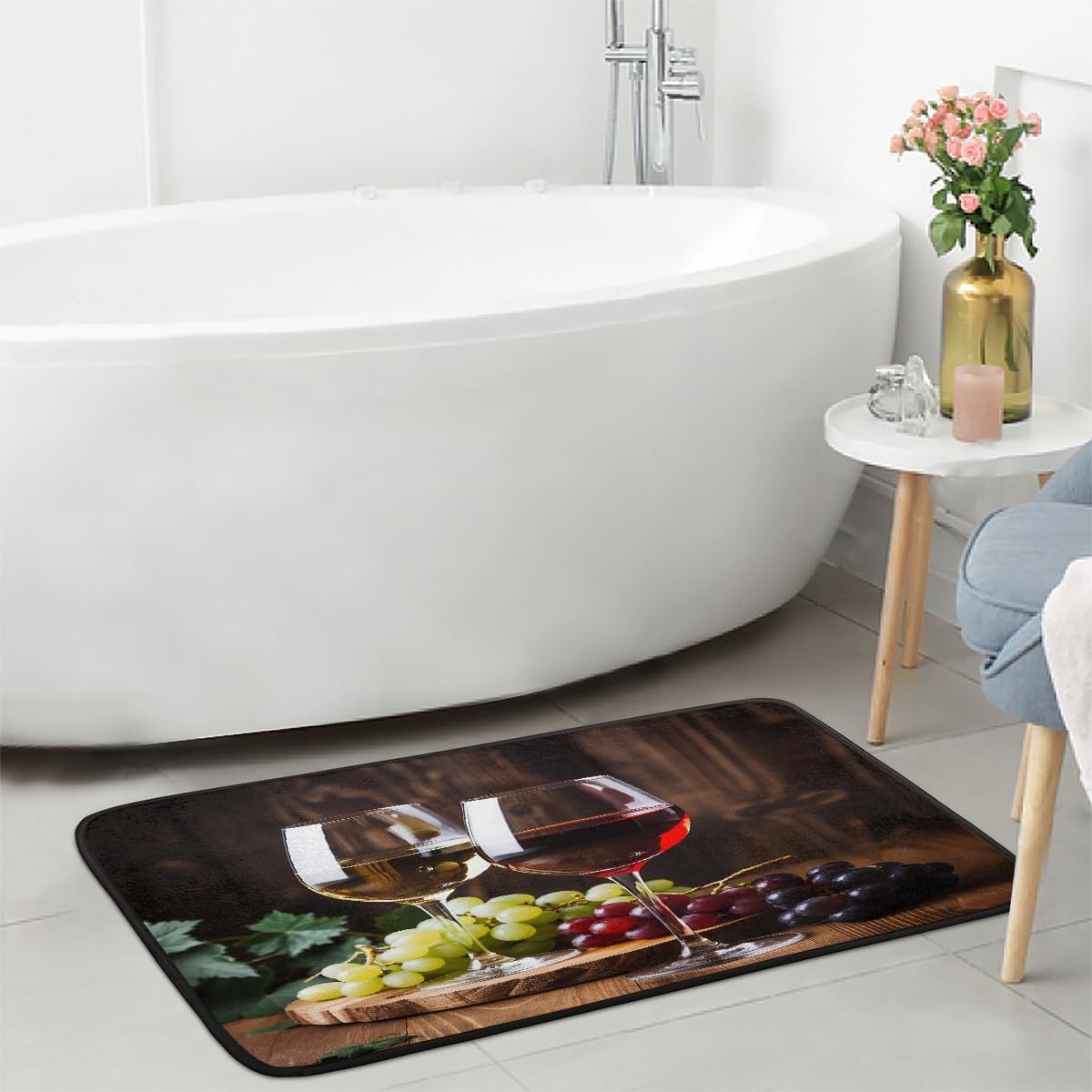 Wine Glasses Grapes Pattern Kitchen Rug Mats Anti Fatigue, Non Slip Doormat Comfort Standing Mat for Indoor Entryway Bedroom Garage Floor 39"x 20"