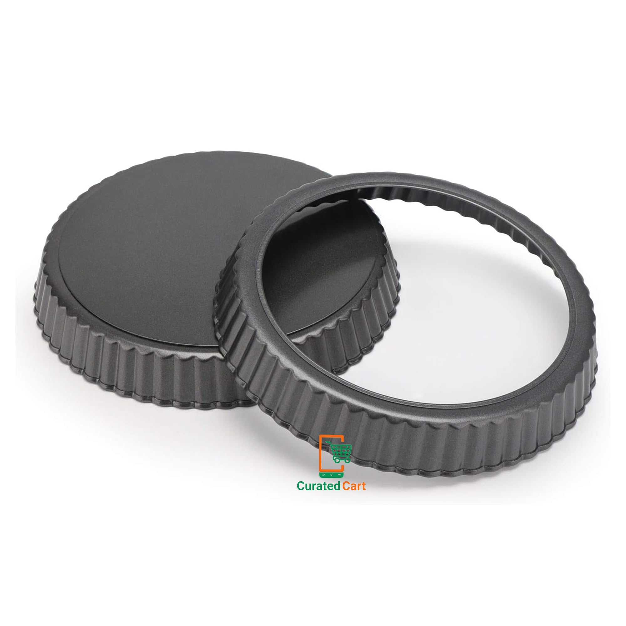 CURATED CART Tart Mould, Mini Tart Pan for Baking, 8 Inch with Removable Bottom, Small Non Stick Carbon Steel Quiche Mould for Oven Baking, Pie Tart, Cake Tray, Premium SGS Certified 3