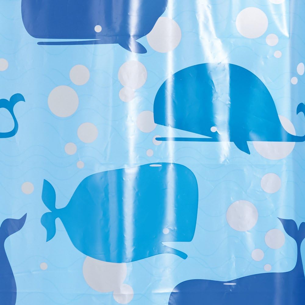 iDesign Moby Plastic Whale Shower Curtain, PVC-Free Waterproof Liner with Whales for Kids', Guest, College Dorm, Master Bathroom, 72" x 72" - Blue