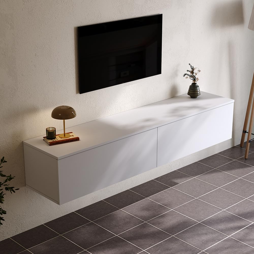 Warmiehomy Floating TV Unit Wall Mounted Media Wall TV Stand 160cm,White