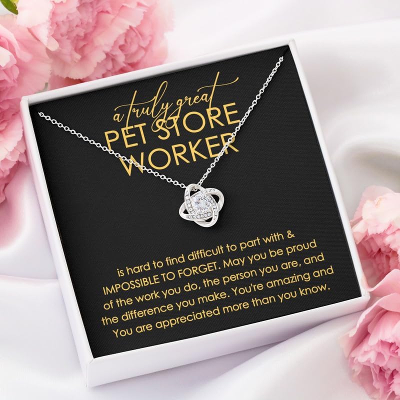 Pet Store Worker Necklace Message Card Box Love Knot Standard - Hard To Find Difficult To Part - Appreciation Vet Tech Rescuer Pet Clinic Staff