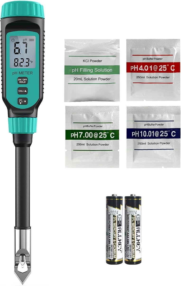 Tadeto pH Messgerät, Digitales Boden pH Messgerät, Garten, Wasser, Lösung und Lebensmittel mit Alloy Schutzhülle und LCD-Display, Ideal für pH-Tests für Rasen, Lebensmittel und Garten