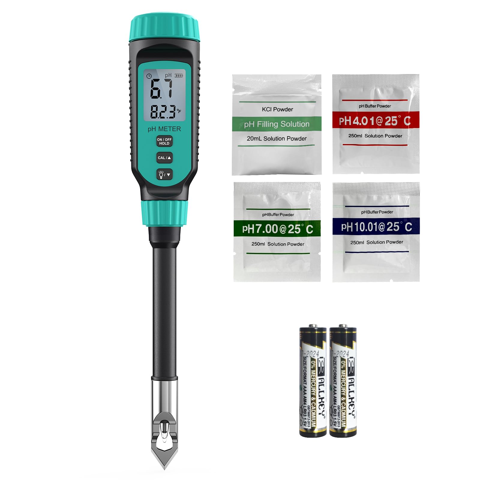 Tadeto pH Messgerät, Digitales Boden pH Messgerät, Garten, Wasser, Lösung und Lebensmittel mit Alloy Schutzhülle und LCD-Display, Ideal für pH-Tests für Rasen, Lebensmittel und Garten