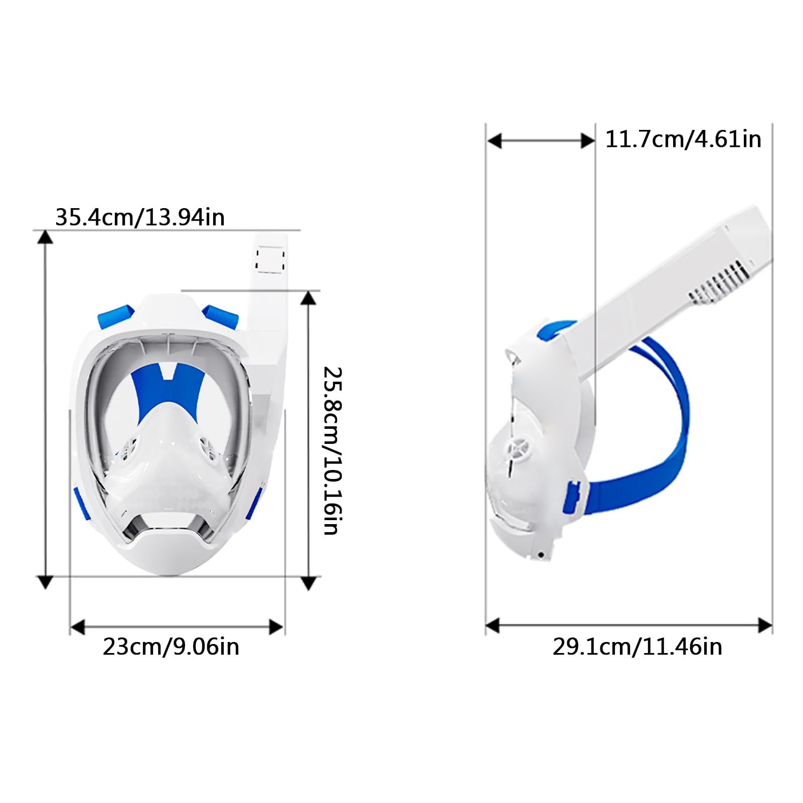 Maschera per snorkeling full face, maschera da snorkeling con parte superiore asciutta per adulti bambini con lenti antiappannamento e design naturale traspirante, gonna ergonomica in silicone
