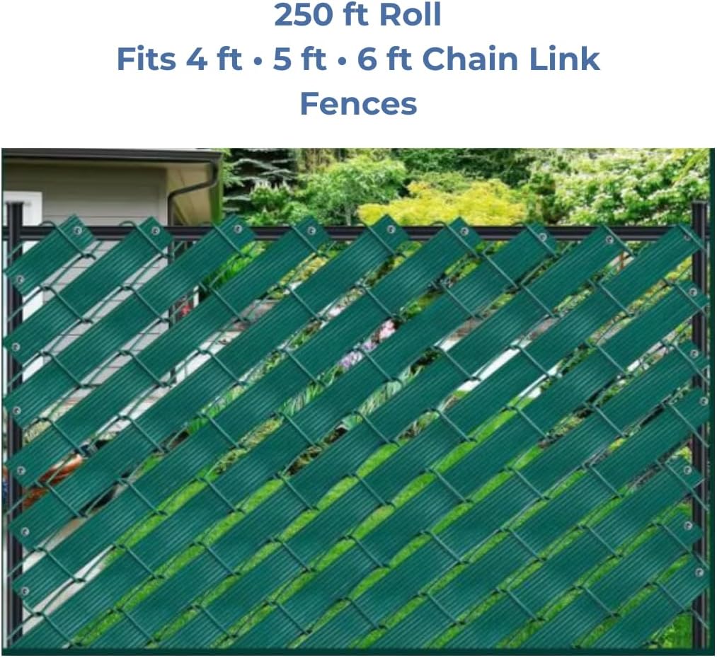 Chain Link Fence Privacy Tape Green 250 ft x 1.85 in – PVC Fence Covering Kit with 250 Fasteners & 2 Hole Punch Tools – Fence Slats Alternative Privacy Screen for Backyard Garden Fence