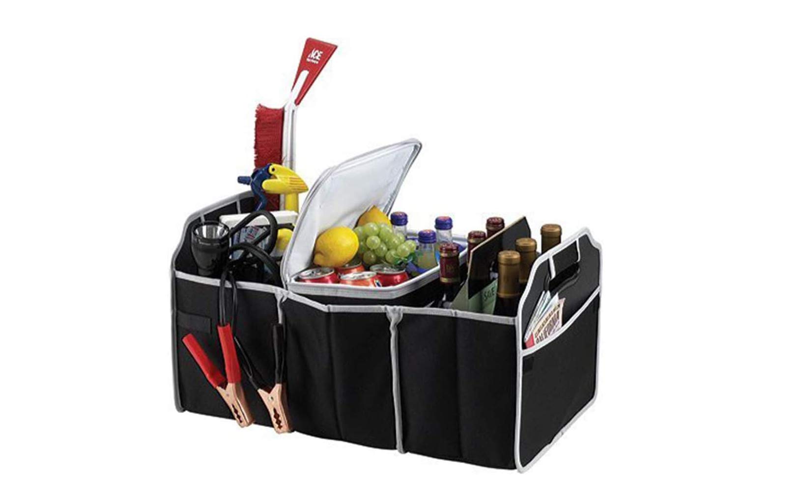ZYHW Car Trunk Organizer, Black, 3 Large Sections of Storage, Store Your Cleaning Supplies, Emergency Gear, Groceries, Tools, Great For On The Go Moms