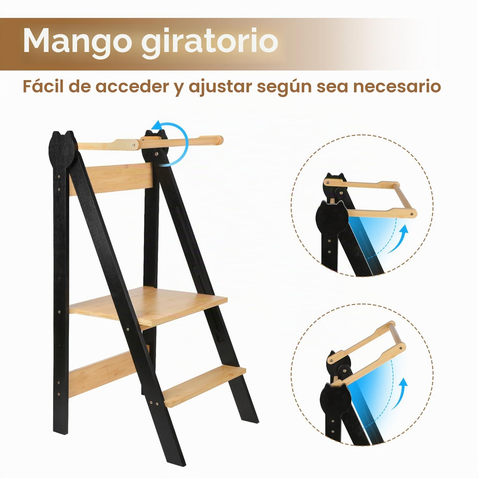 Torre de observación infantil, torre montessoriana de aprendizaje plegable multiusos, torre de aprendizaje de madera natural de abedul, plegable, seguridad-88 × 45 × 45 cm-café negro