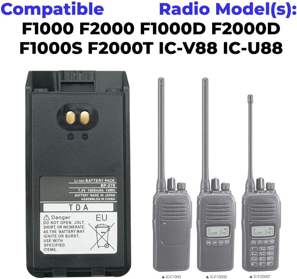 BP-279 Li-ion Battery for F1000 F2000 F1000D F2000D F1000S F2000T Replacement Two Way Radio Battery with Blet Clip