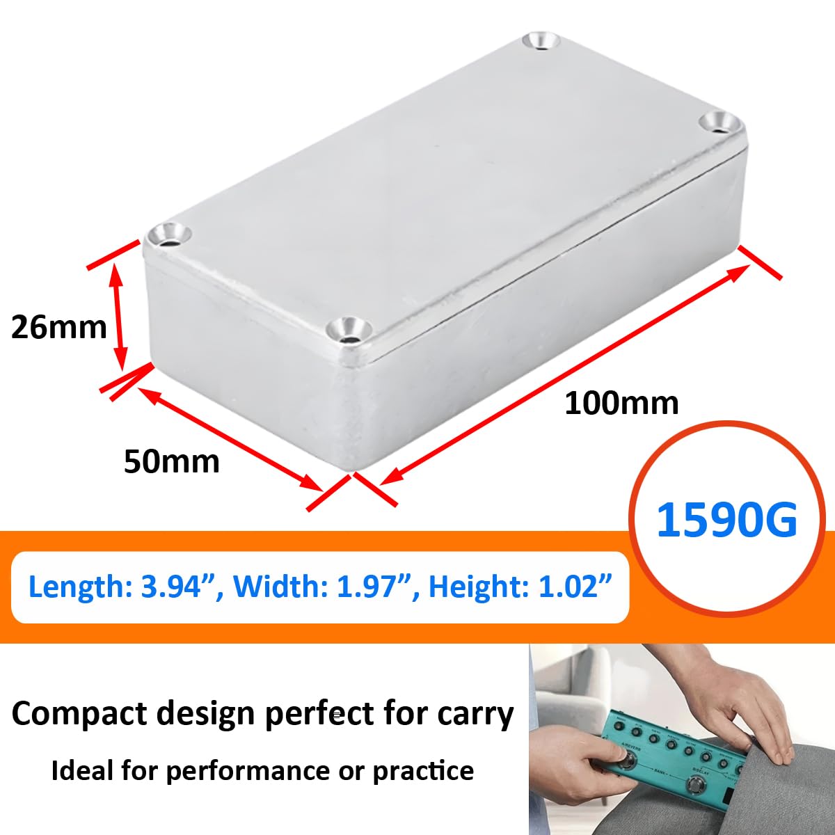 2 Pezzi 1590G Custodia per Pedale Effetto Chitarra Scatola Metallo Stomp Alluminio Pressofuso Progetti Elettronico Case Cassa Pedali Effetti Contenitore 100mmx50mmx26mm