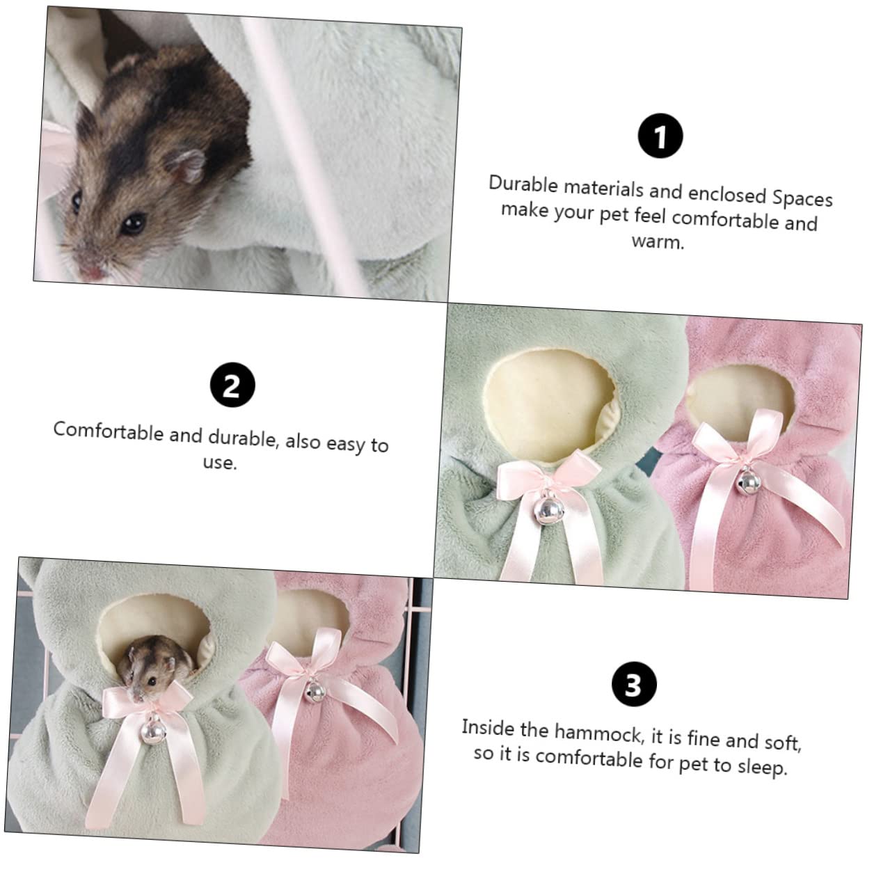 BESPORTBLE 3piezas Hammock Colgante para Hamsters Nido Aislante para Mascotas Cama Suspendida Cálida y para Jaulas y Espacios Reducidos Accesorio De Invierno para Roedores