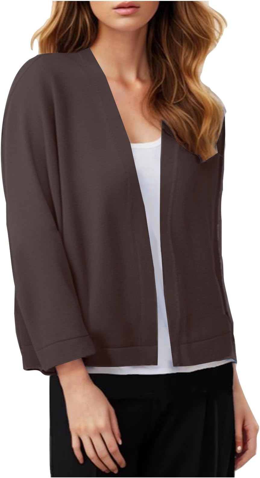 Women's Cropped Cardigans Soft Solid Open Front 3/4 Sleeve Sweaters Casual Lightweight Short Shrug Sweater Jackets