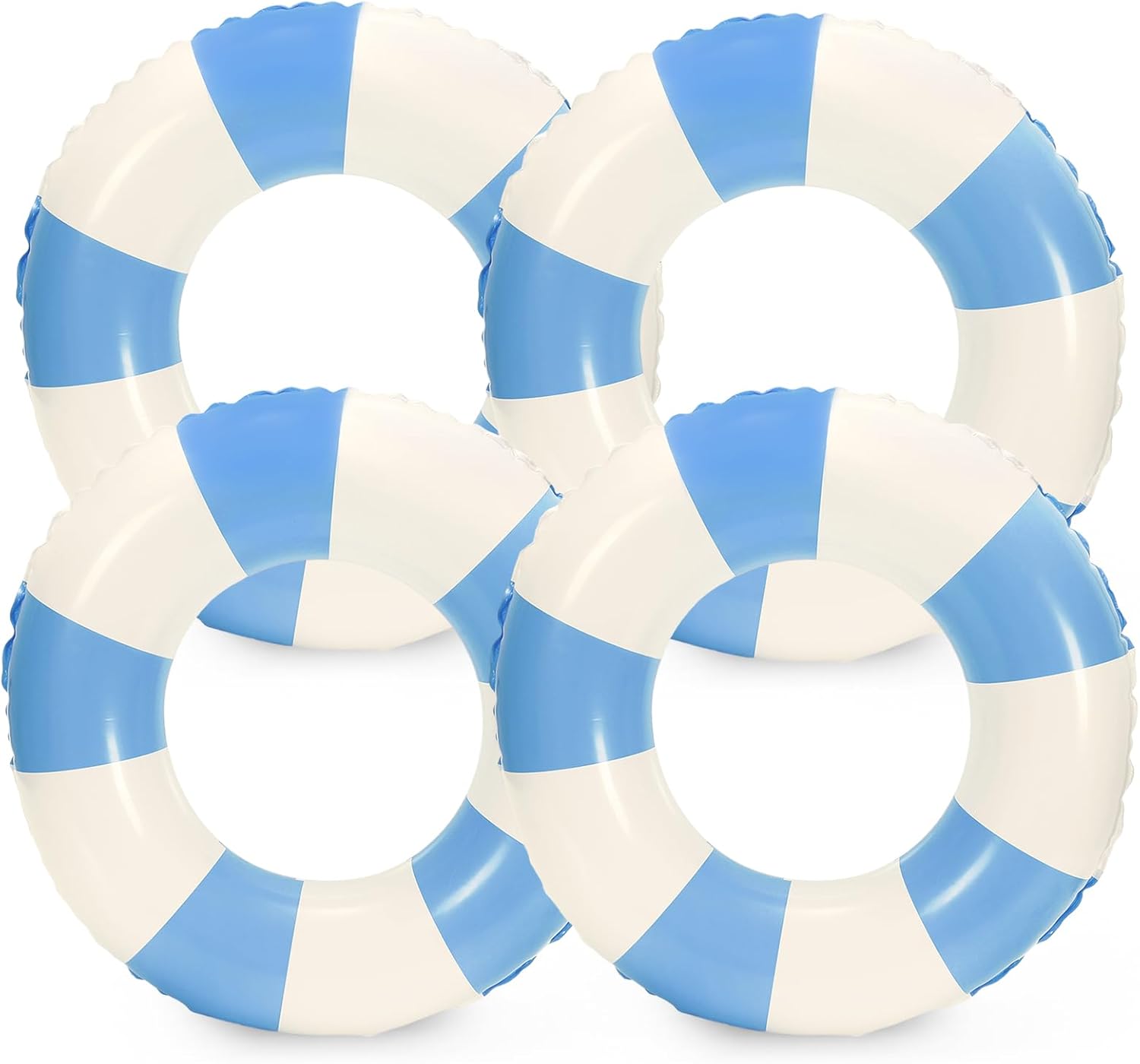 Whaline 4Pcs Inflatable Swimming Float Toy Striped Swim Ring Fun Print Pool Lounger Tube for Summer Swimming Beach Party