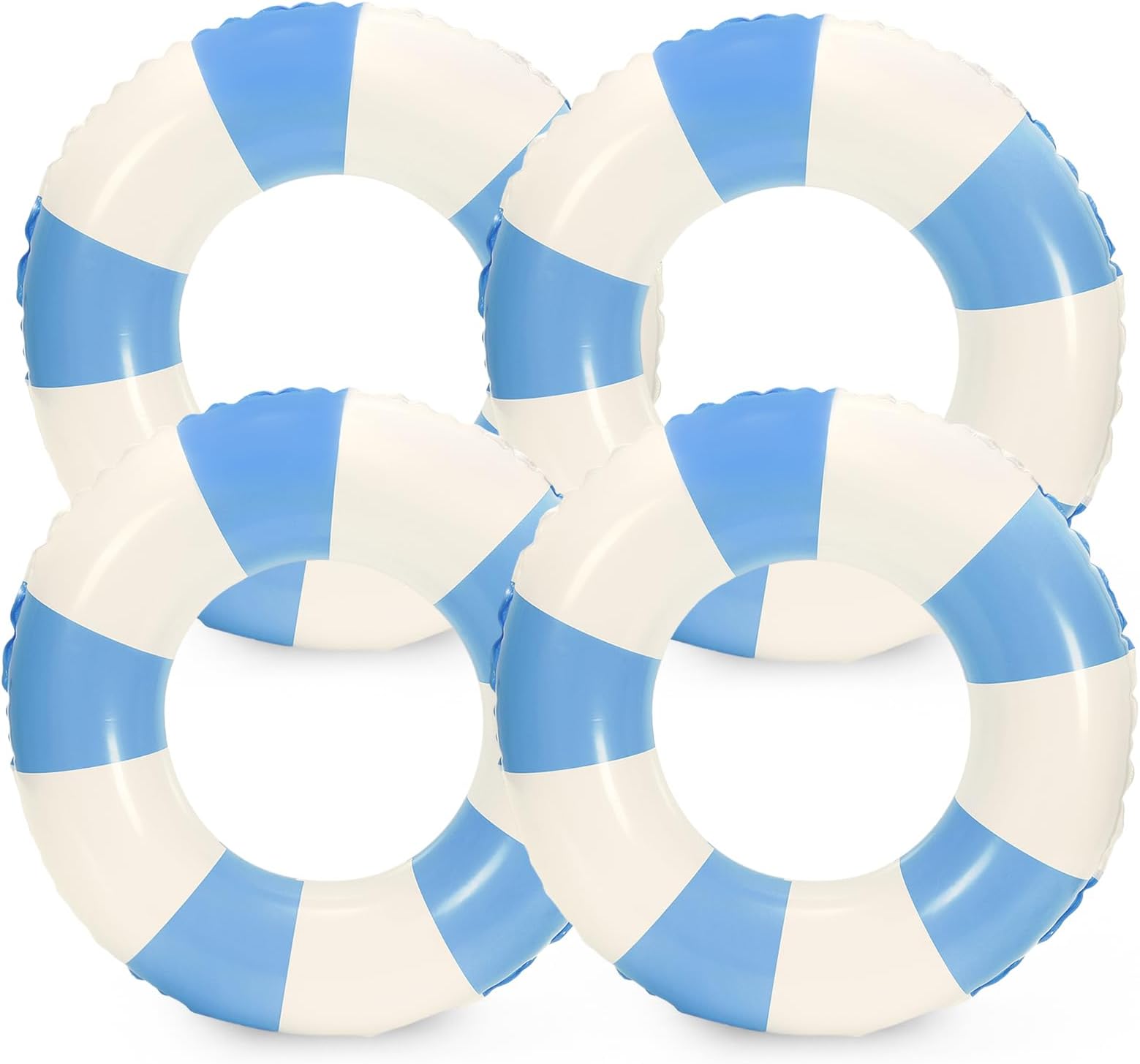 Whaline 4Pcs Inflatable Swimming Float Toy Striped Swim Ring Fun Print Pool Lounger Tube for Summer Swimming Beach Party