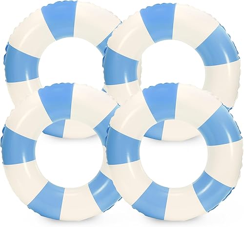 Whaline Flotador inflable de natación de 4 piezas, anillo de natación a rayas, divertido estampado para piscina, tumbona, tubo para verano,