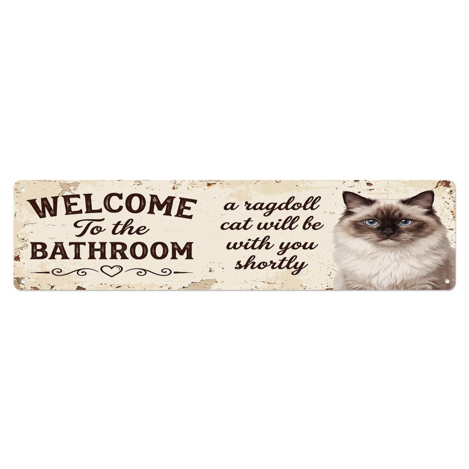 Vintage WELCOME To The BATHROOM Ragdoll Cat Metal Tin Sign