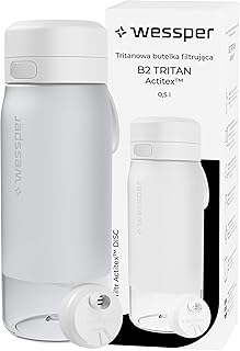 Wessper Tritan Wasserfilter Trinkflasche, 500ml, Wasser Flasche mit Filter Actitex Disc, Reduziert Chlor, Filterwechselanzeige, bpa freie Trinkflaschen - Weiß