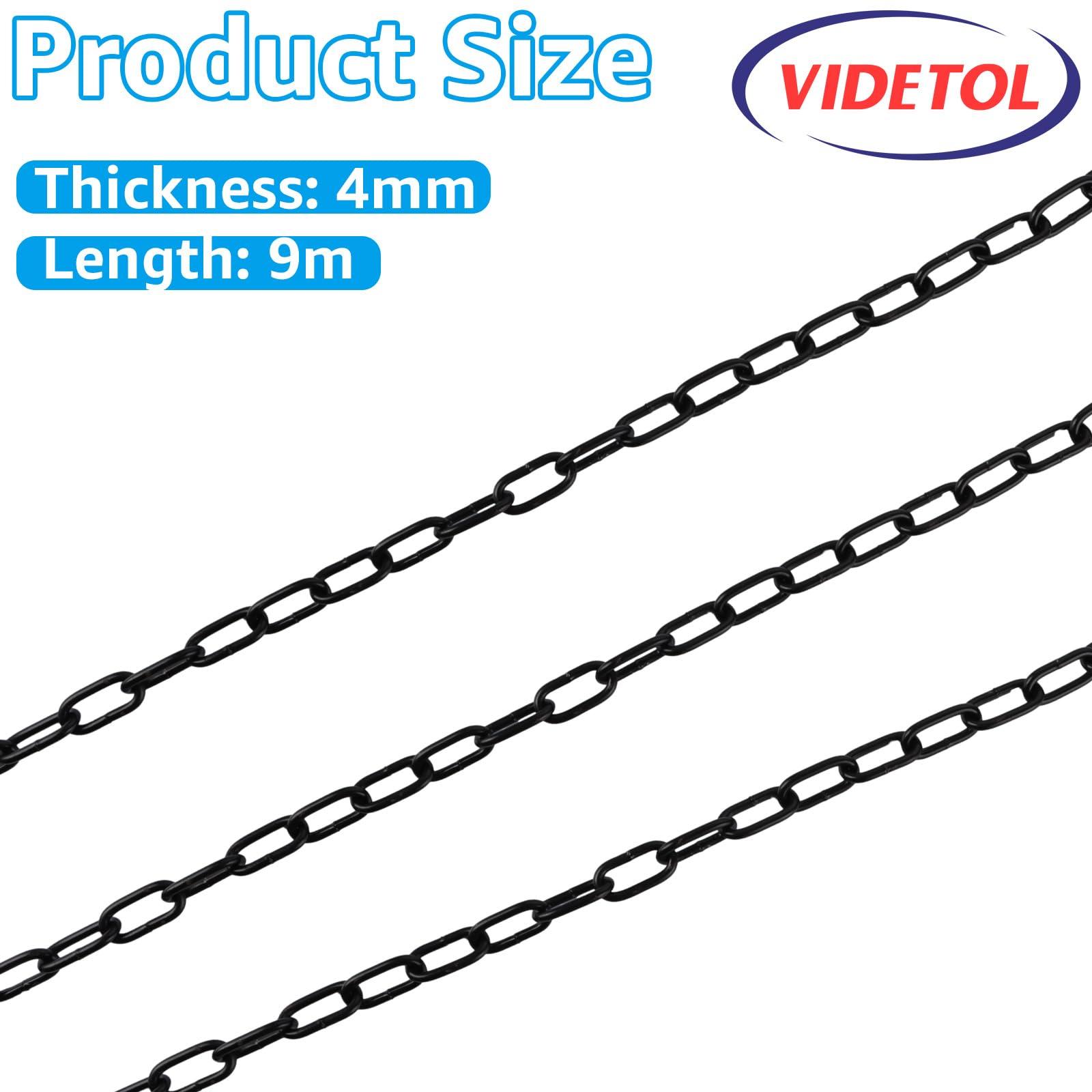 Catena in acciaio inox 304, lunghezza 9 m, maglie da 4 mm, in acciaio zincato nero saldato, per cancelli di recinzione, porte del garage, catene a battente e serratura di sicurezza per