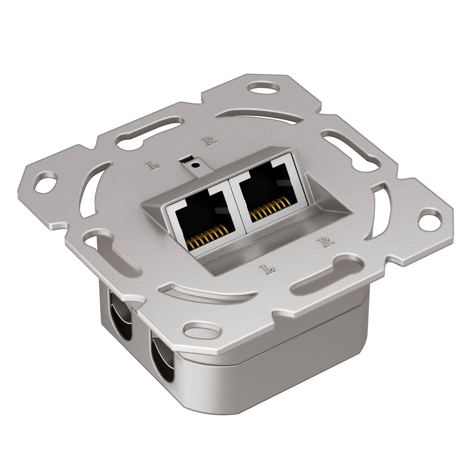 HB-DIGITAL 5 x CAT 6a gniazdo sieciowe RJ45 2-portowe STP ekranowane, kompatybilne ze sztywnymi kablami LAN PoE T568A/B standard stop cynku 10 Gigabit 50 mm x 50 mm - Bez obudowy