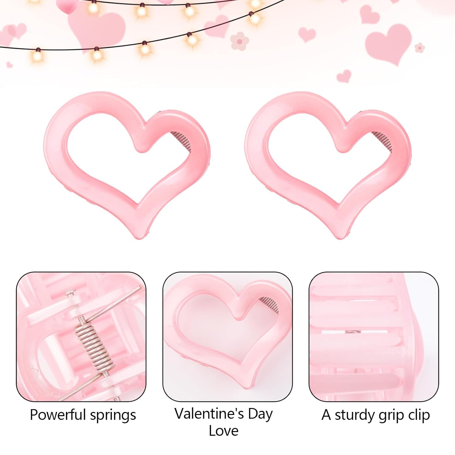Valentine Hair Clips for Women Romantic Pink Heart Shape Claw Clips Design Elegant Valentine's Hair Accessories for Women 2Pcs - Image 7