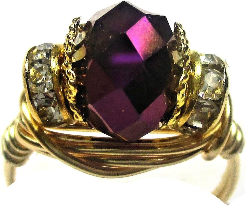 Raspberry Faceted Crystal Solitaire Handmade Copper-Gold-Silver Solitaire Wire Wrap Womens Ring Jewelry Gift for Her Hand-Crafter in USA