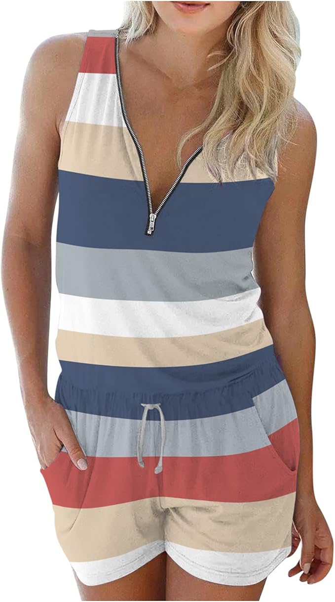 Lily - Tuta casual senza maniche con scollo a V e tasche