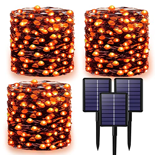 3 Pack Outdoor Solar Halloween String Lights Decor, Total 99 Ft 300 Led 8 Modes Waterproof Black Copper Wire Fairy Lights Halloween Decorations Patio Party Home Tree, 33 Ft 100 Led Each (Orange) #TOP29