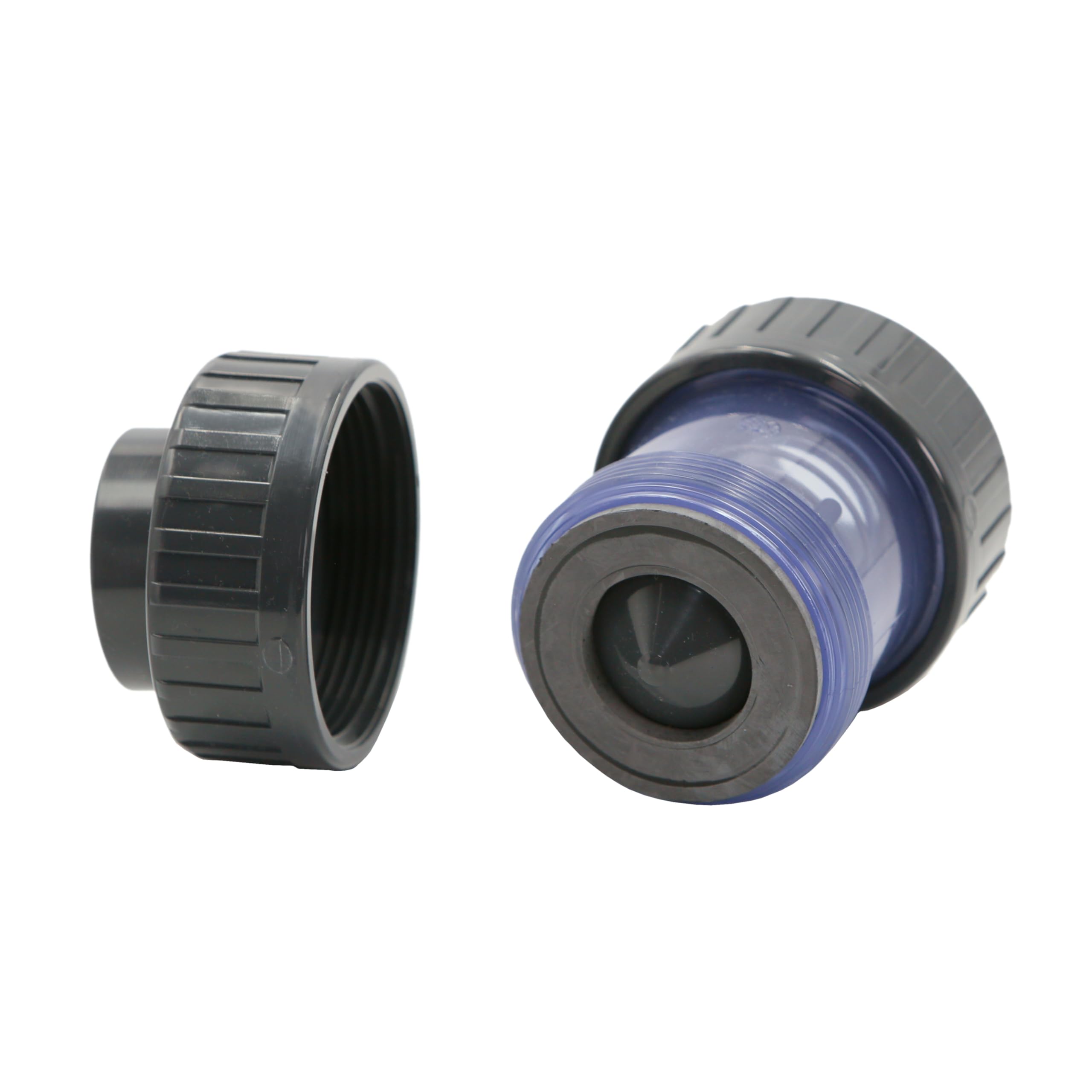 HAF® 4 x zawór zwrotny PCW przezroczysty z 2 x 63 mm mufą klejącą | obciążony sprężyną | stożkowy zawór zwrotny z szarego PVC U do wszystkich rurociągów | Jakość: Made in Europe - ilość: 4 sztuki
