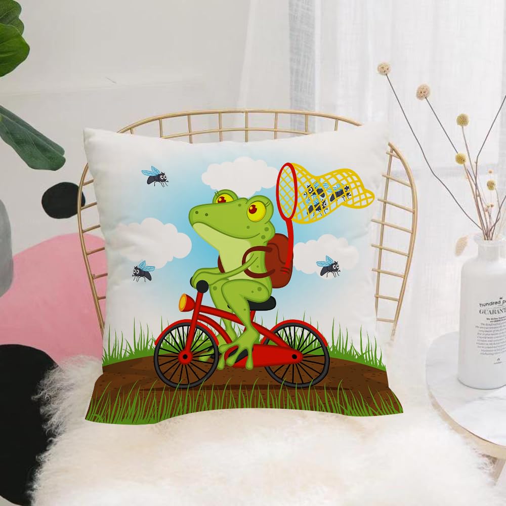 HYOSXW Cushion Cover,Throw Pillow Case Home Decorative for Living Room Bedroom Sofa Chair 16X16 Inch,funny frog on a bike hunting flapping in nature,Pillowcase 40X40cm