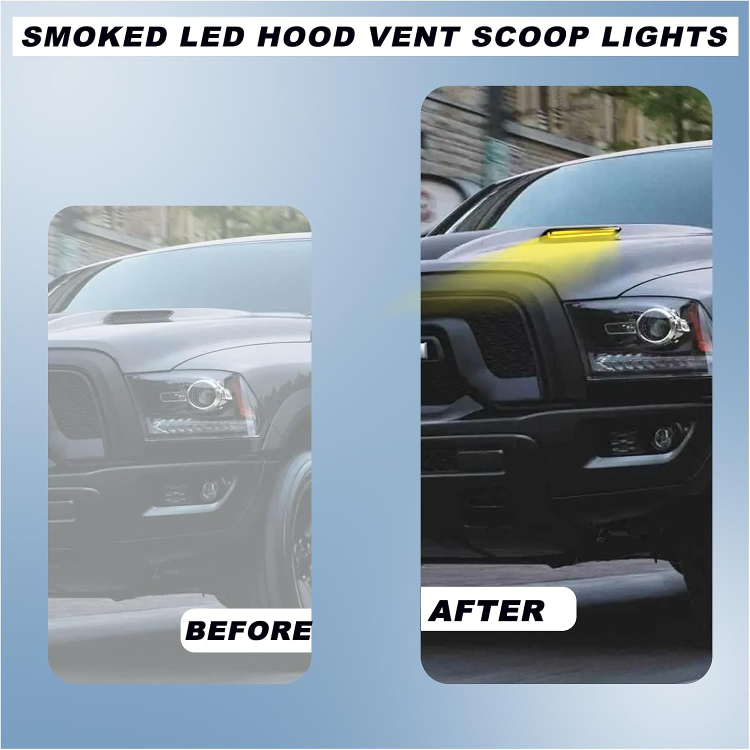 LED Hood Vent Lights for Ram 1500 (2010-2018) & Ram 1500 Classic (2019-2022) - Direct Replacement Hood Air Flow Vent Grille Lamp with White DRL & Sequential Amber Turn Signals 2-Piece Set