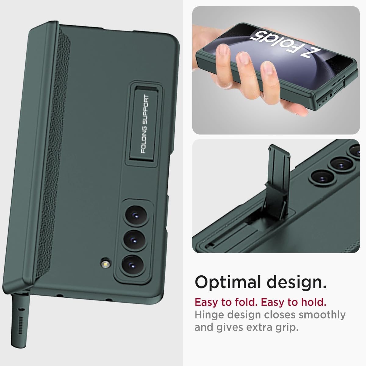 Miimall Compatible for Samsung Galaxy Z Fold 5 Case with Built-in Screen Protector, [Magnetic Hinge Full Protective] [Different Kickstand Angles] Ultra-Thin Cover Case for Galaxy Z Fold 5 2023(Green)