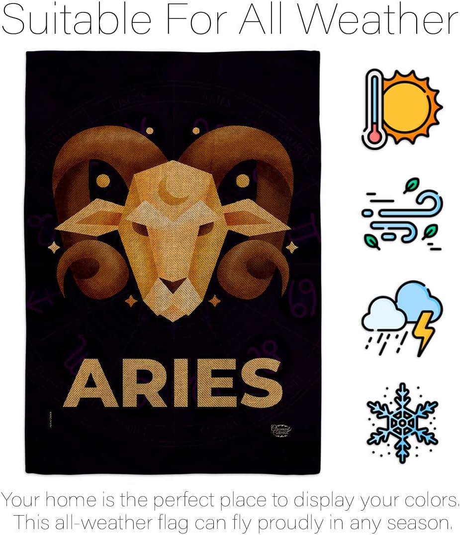 Aries Garden House Flag Set Interests Zodiac Sign Celestial Stars Sun Horoscope Constellation Space Decoration Banner Small Yard Gift Double-Sided, Made in USA