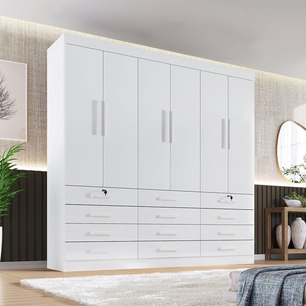Guarda Roupa Casal 6 Portas 12 Gavetas Marselha Plus Branco