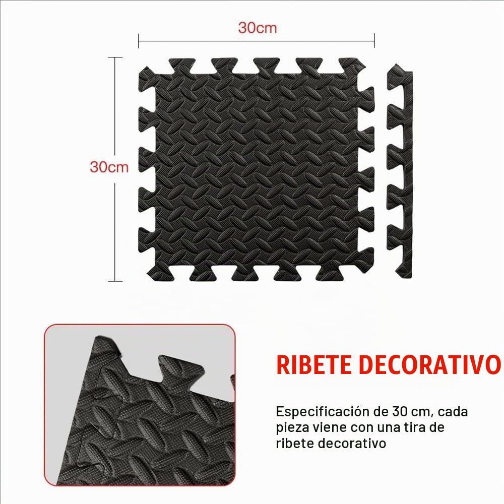 Suelo Gimnasio,Suelo Gym,Suelo Gimnasio Caucho,48 PCS,30x30cm,Antideslizante,Protección de Goma Espuma,Adecuado para Deportes,Yoga,Fitness,Protección contra Caídas,al Aire Libre,de EVA,Negro